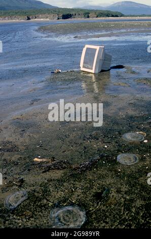 Discarded computer monitor in Kashvik Bay, Katmai National Park, Alaska ...