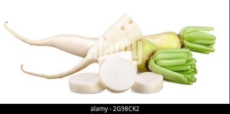 Daikon radish isolated on white background. daikon radish clipping path Stock Photo