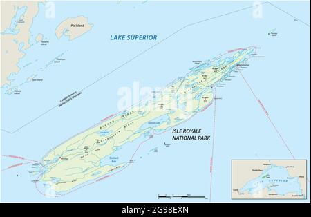 Vector map of Isle Royale National Park in Lake Superior, Michigan, USA Stock Vector