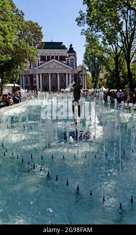 Water fountain in the garden in front of the Ivan Vazov National Theater building in Sofia, Bulgaria Stock Photo