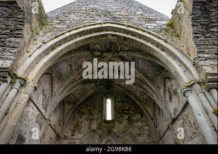 Vaulted Ceiling in the ruins of Corcomroe Abbey in County Clare Ireland Stock Photo