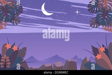 landscape of mountain in the night in winter Stock Vector