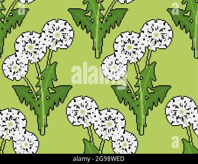 Dandelion pixel art pattern seamless. 8 bit blowball flower background Stock Vector