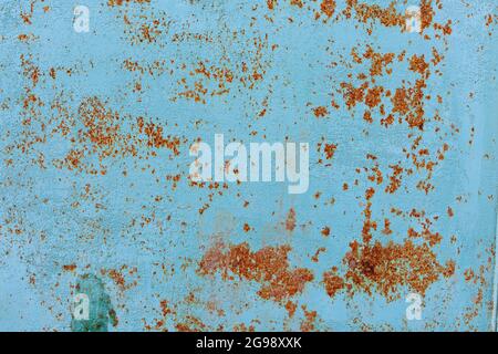 rusty blue painted metal plate texture, stained background Stock Photo