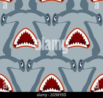 Hammerhead shark pattern seamless. Fish hammer background. marine predator texture Stock Vector