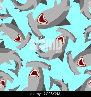 Fish hammer pattern seamless. Hammerhead shark background. marine predator texture Stock Vector