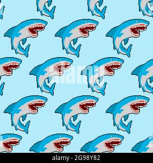 Shark pixel art pattern seamless. Sea predator 8bit background. Large ...