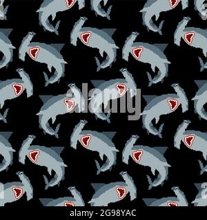 Hammerhead shark pixel art. 8 bit Fish hammer. marine predator vector ...