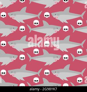 Shark and skeleton diver pattern seamless. Marine predator ate frogman background. diver's death texture Stock Vector