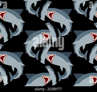 Hammerhead shark pattern seamless. Fish hammer background. marine predator texture Stock Vector