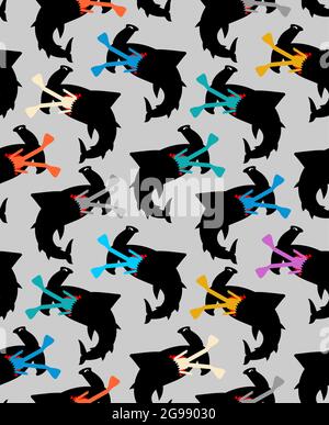 Hammerhead shark pattern seamless. Fish hammer background. marine predator texture Stock Vector