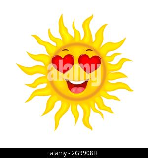 Smiling cartoon sun with heart-shaped eyes. Stock Vector