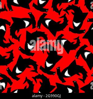 Fish hammer pattern seamless. Hammerhead shark background. marine predator texture Stock Vector
