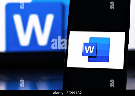 Editorial photo on Microsoft Word theme.  Illustrative photo for news about Microsoft Word - a word processor developed by Microsoft Stock Photo