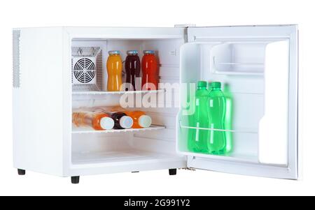 mini fridge full of bottled water isolated on white Stock Photo - Alamy