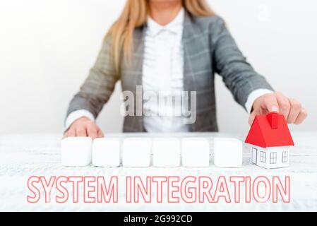 Sign displaying System Integration. Business concept process of bringing together the component subsystem A Young Lady Orbusinesswoman Holding Stock Photo