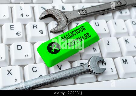 Sign displaying Malicious Software. Word Written on the software that brings harm to a computer system Abstract Office Typing Jobs, Typewriting Stock Photo
