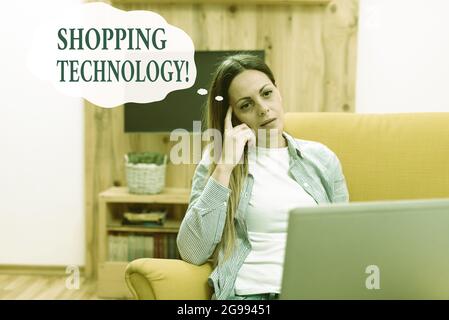 Sign displaying Shopping Technology. Concept meaning advancing innovations in trading and process automation Abstract Giving Business Advice Online Stock Photo