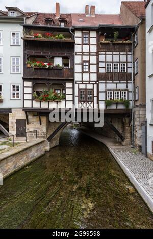 Houses on Krämerbrücke (Merchants' bridge) in Erfurt Stock Photo