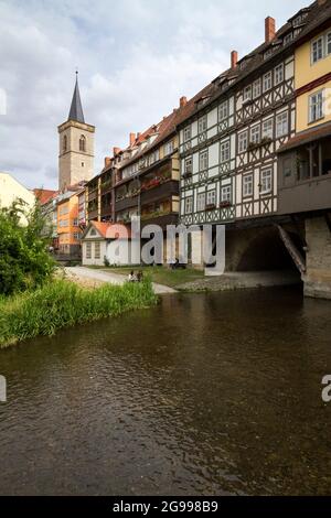 Houses on Krämerbrücke (Merchants' bridge) in Erfurt Stock Photo