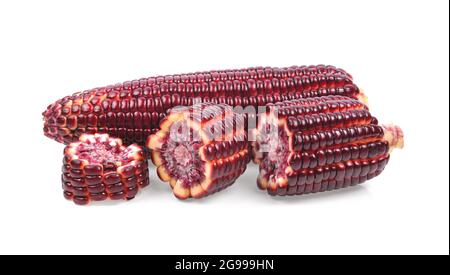 Fresh purple corn isolated on white background Stock Photo