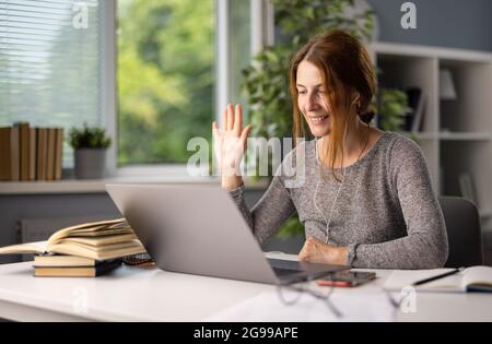Woman having video call Stock Photo