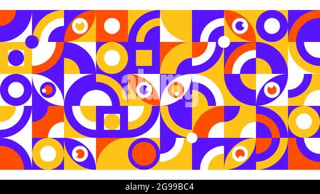 Abstract Geometric Background. Bright Violet, Red and Yellow Colors. Simple Rounded Shapes. Vector illustration Stock Vector