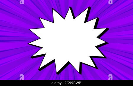 Empty comic bubble for the text on the violet background. Comic sound effects in pop art style Stock Photo