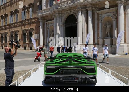 Modena, Italy, july 1 2021 - Lamborghini Aventador SVJ sport car back side, Motor Valley Exhibition Stock Photo