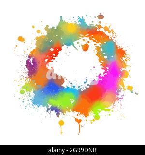 Round frame of multi-colored paint spots. Vector illustration Stock Vector
