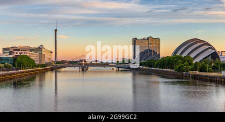 View down the River Clyde in Glasgow at sunrise.