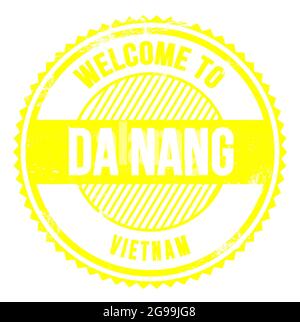 WELCOME TO DA NANG - VIETNAM, words written on yellow zig zag stamp Stock Photo