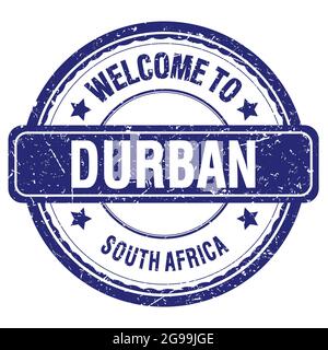 WELCOME TO DURBAN - SOUTH AFRICA, words written on blue grungy stamp Stock Photo