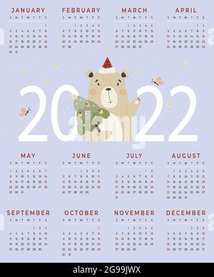 Bear calendar december 2022 in christmas tree Vector Image