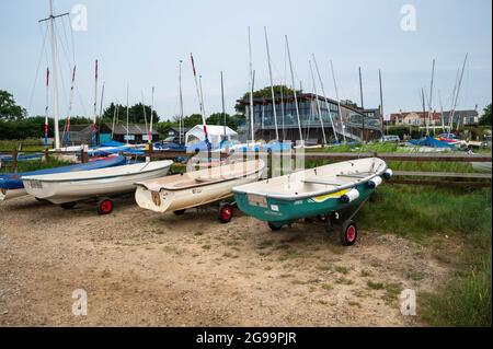 Evening view of Brancaster Staithe Sailing club,boat yard in North Norfolk Stock Photo