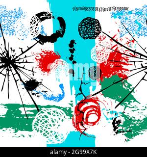 Seamless rainbow background made from brush strokes. Abstract drawn symbols. Vector illustration Stock Vector