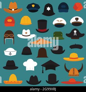vector set hat and cap illustration, fashion set isolated icons Stock Vector