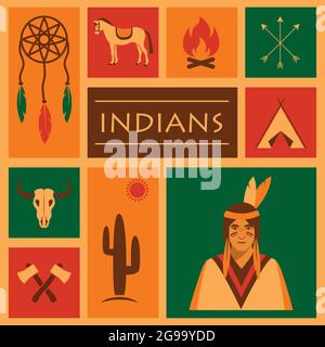 american native indian, vector apache ethnic illustration Stock Vector