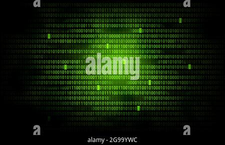 The texture of green binary codes in the dark background Stock Photo