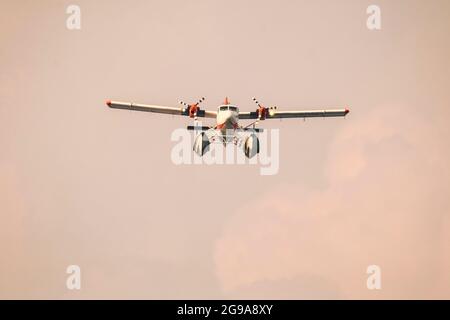 Hydro plane in evening sky Stock Photo