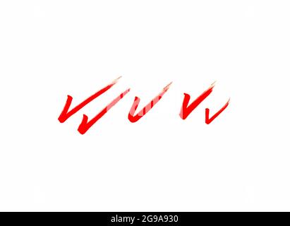 Grunge check mark marker pen icon set hand drawn illustration. Red tick symbol design element. Abstract marker red check sign collection isolated. Stock Photo