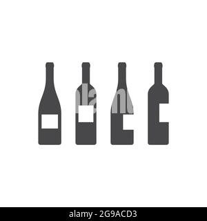 Wine bottle with label black vector icon set. Bottles symbols. Stock Vector