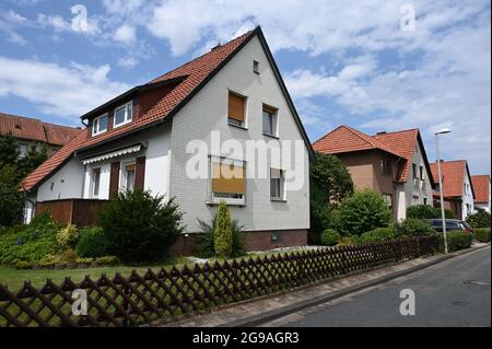 Small residential buildings of the German post-war period Stock Photo