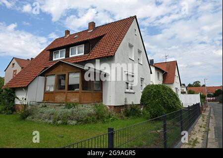 Small residential buildings of the German post-war period Stock Photo