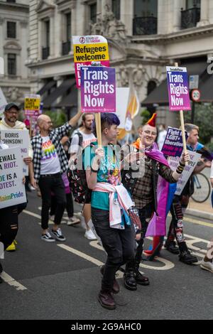 London, UK - July 24 2021: Reclaim Pride march from Parliament Square to Hyde Park Stock Photo