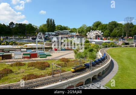 The Hague, Netherlands - 20th May, 2017: Miniature trains and other famous city attractions of the Netherlands at Madurodam in The Hague, Netherlands. Stock Photo