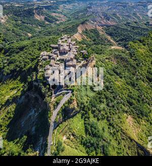 Aerial view of Civita di Bagnoregio, medieval town in central Italy - Viterbo Province. Panoramic view. view from the top of the village Stock Photo