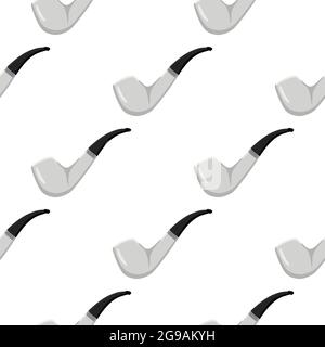 Illustration on theme many identical seamless types smoke pipes different size for tobacco. Pipe pattern consisting of color collection accessory of s Stock Vector