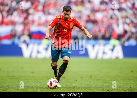 Moscow, Russia – July 1, 2018. Spain national football team defender Nacho during FIFA World Cup 2018 Round of 16 match Spain vs Russia. Stock Photo