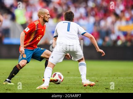 Moscow, Russia - July 1, 2018. Spain national football team midfielder David Silva in action during FIFA World Cup 2018 Round of 16 match Spain vs Rus Stock Photo